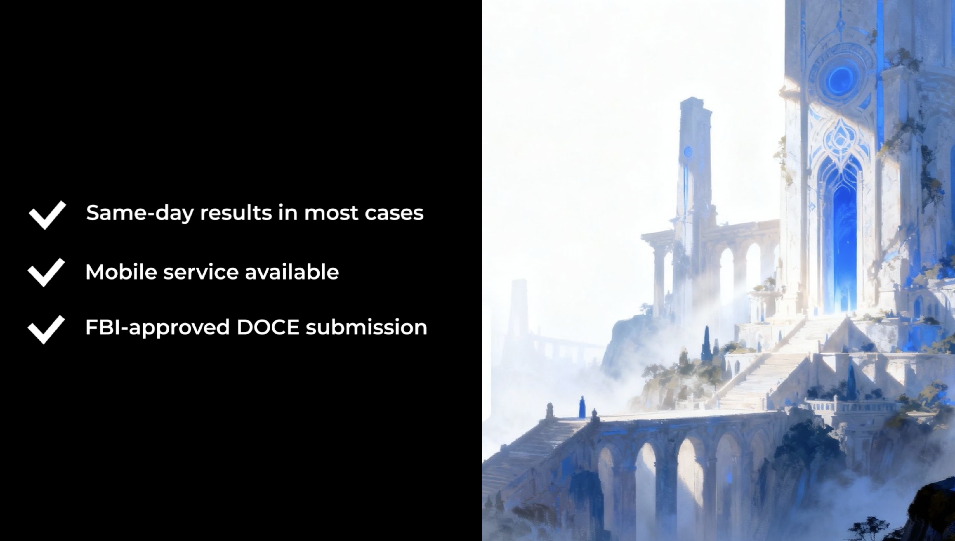 FBI Identity History Summary Check chart showing DOCE electronic submission and FD-258 ink card processing options in Los Angeles from Anshin Mobile Notary & Live Scan.