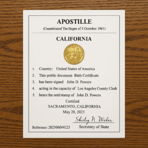 Apostille issued by the California Secretary of State 