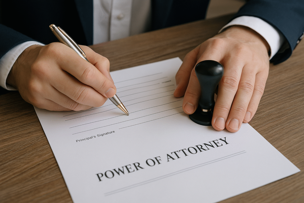 Apostilled California Power of Attorney document displayed with the Chinese flag.