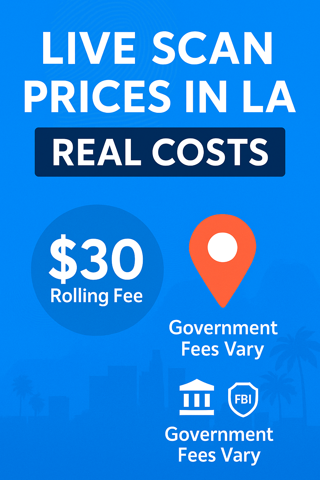 Live Scan prices near me in Los Angeles shown with credit card vs cash graphic.