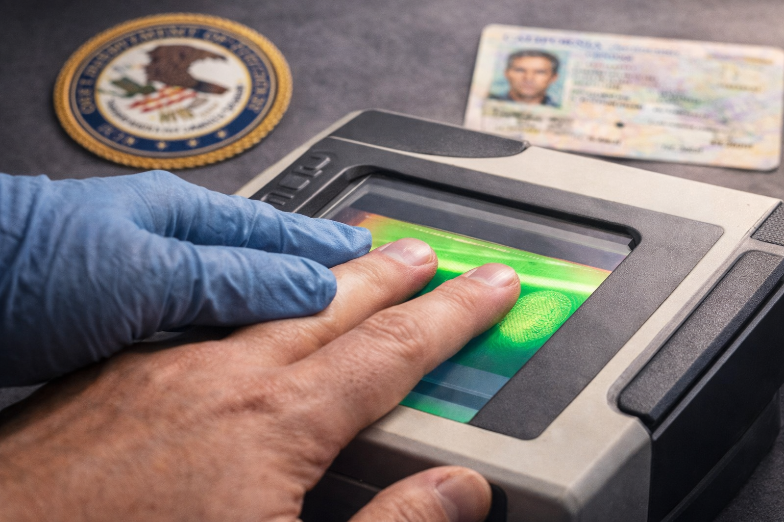 CA State Bar live scan appointment example with valid photo ID and completed Request for Live Scan Service form