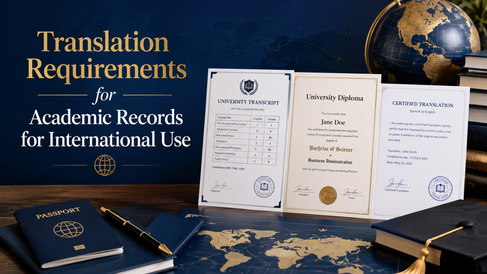 certified-translation-requirements-academic-record-translation-packet-on-a-desk